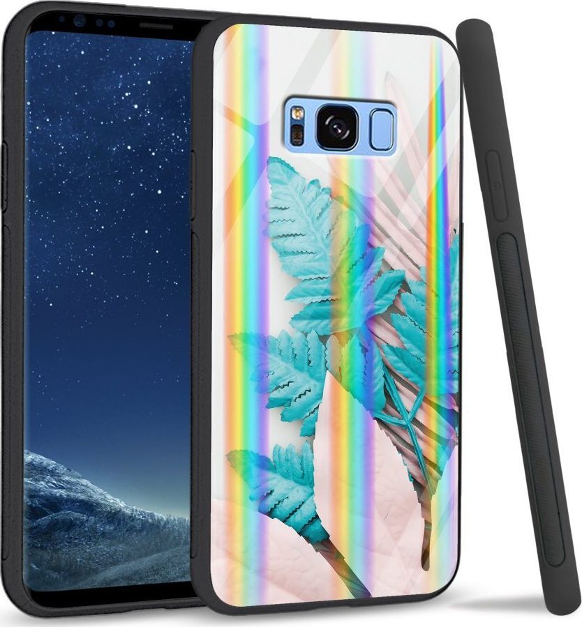 Mojworld Etui na Samsung S8 Plus - Rainbow Case - Blue white leaf 1