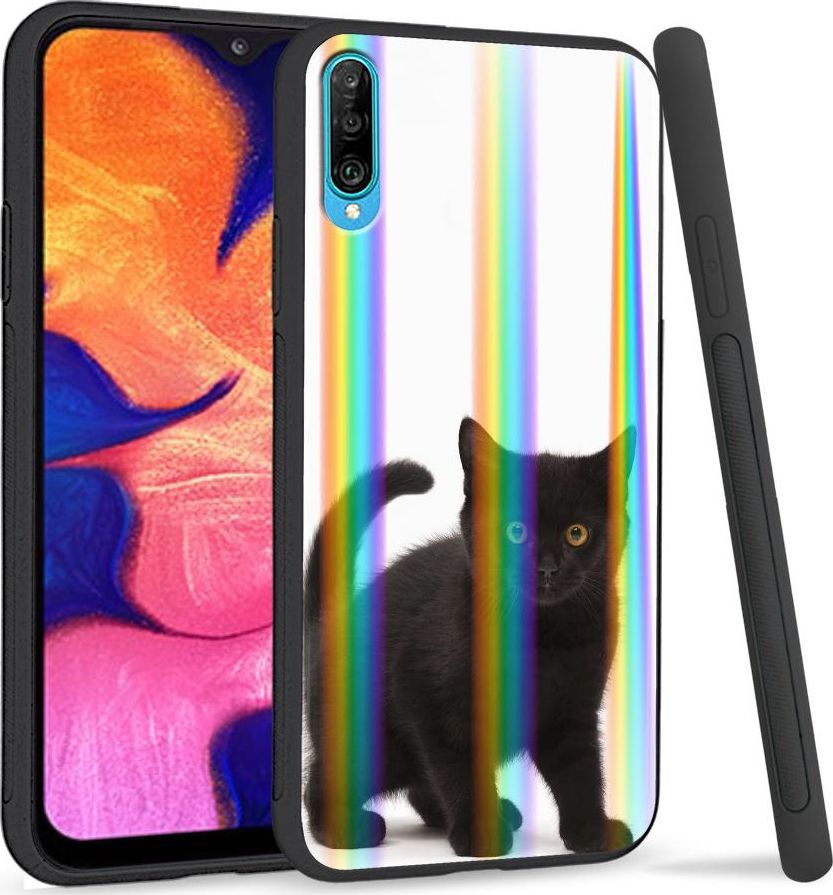 Mojworld Etui na telefon Samsung A50 Rainbow Black Kitty 1