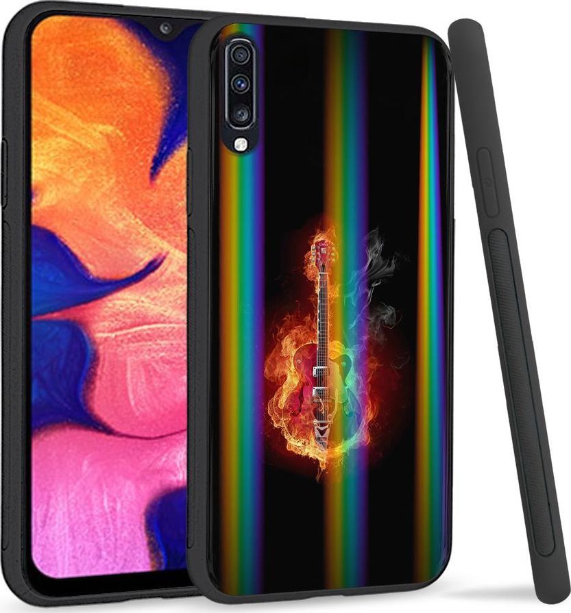 Mojworld Etui na telefon Samsung A70 Rainbow Case Burning Guitar 1