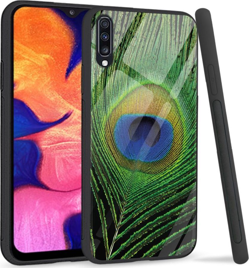Super Fashion Premium Case Peacock Feather to szklane etui na Samsung Galaxy A70 1