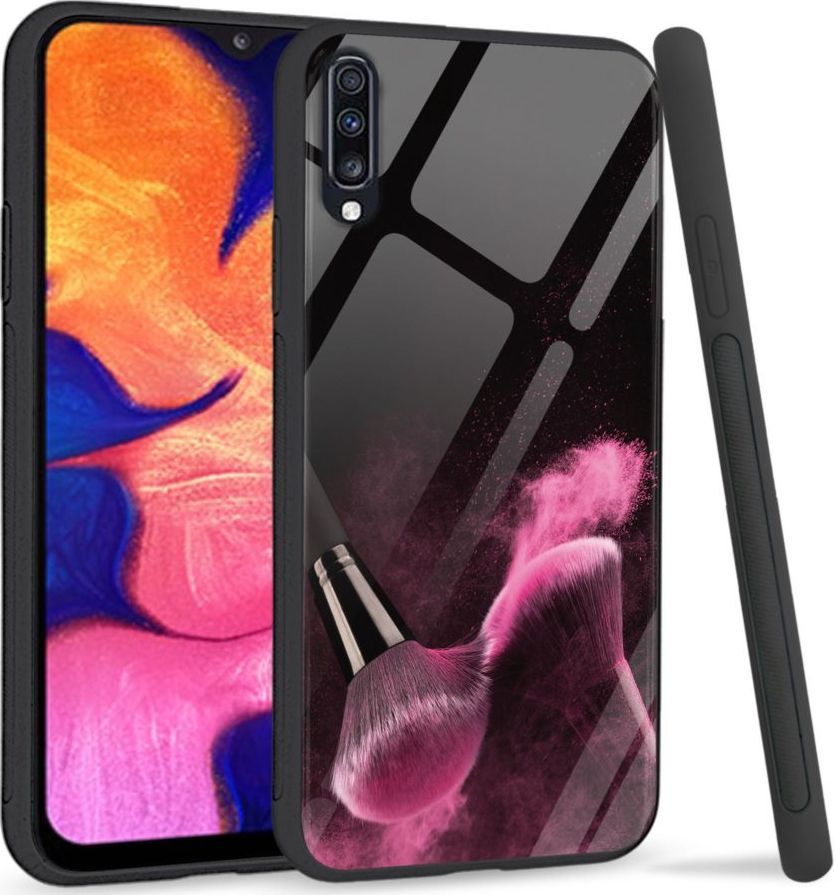 Super Fashion Premium Case Pink powder brush to szklane etui na Samsung Galaxy A70 1