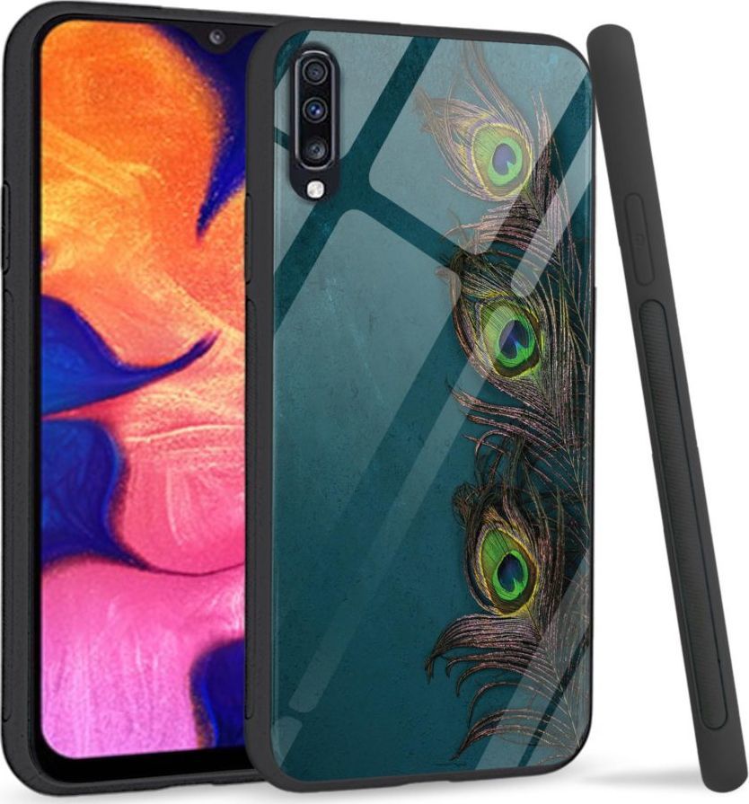 Super Fashion Premium Case Three Peacock Feathers to szklane etui na Samsung Galaxy A70 1