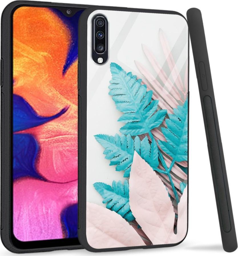 Super Fashion Premium Case Blue white leaf to szklane etui na Samsung Galaxy A70 1