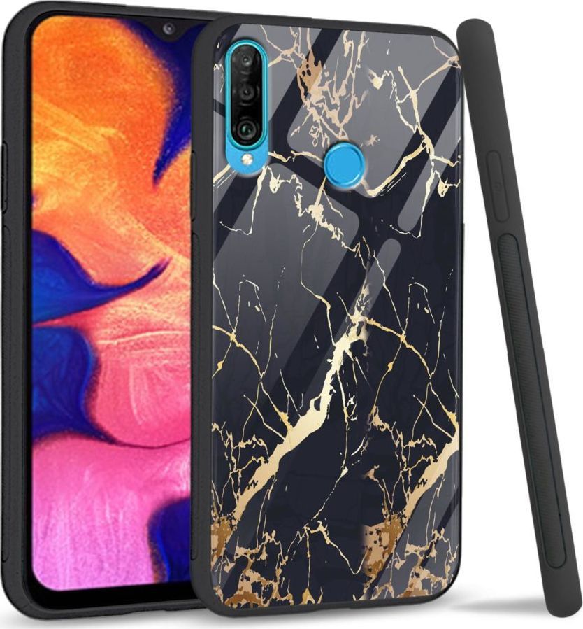 Super Fashion Etui na telefon Huawei P30 Lite Premium Case Black gold granite 1