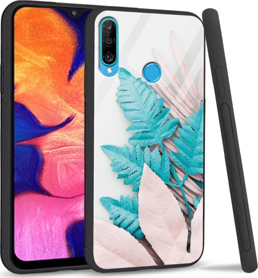 Super Fashion Etui na telefon Huawei P30 Lite Premium Case Blue white leaf 1