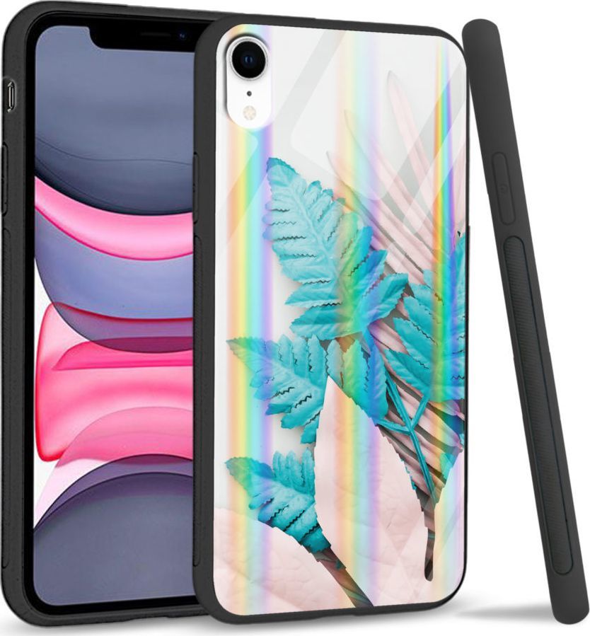Super Fashion Etui Rainbow Series na Apple iPhone XR Blue white leaf 1