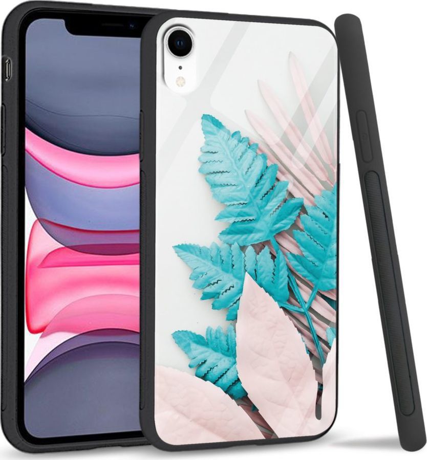 Super Fashion Etui na telefon Apple Iphone XR Premium Case Blue white leaf 1