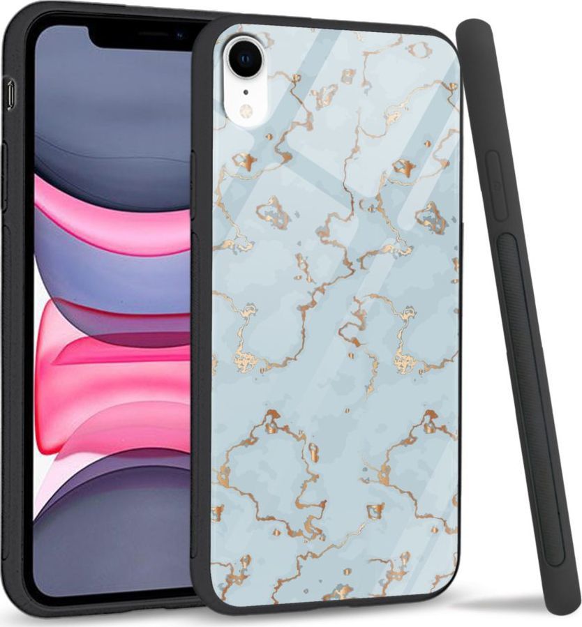 Super Fashion Etui na telefon Apple Iphone XR Premium Case Golden blue granite 1