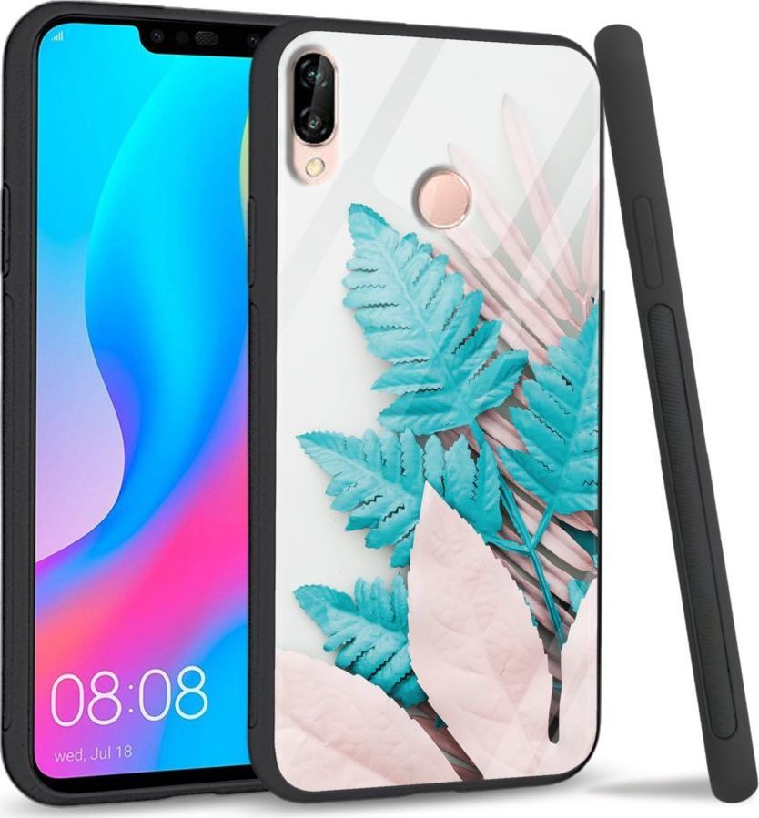 Super Fashion Etui na telefon Huawei P20 Lite 2019 Premium Case Blue white leaf 1