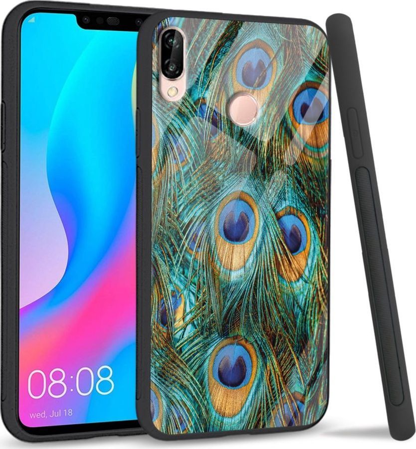 Super Fashion Etui na telefon Huawei P20 Lite 2019 Premium Case Peacock Feather Bunch 1