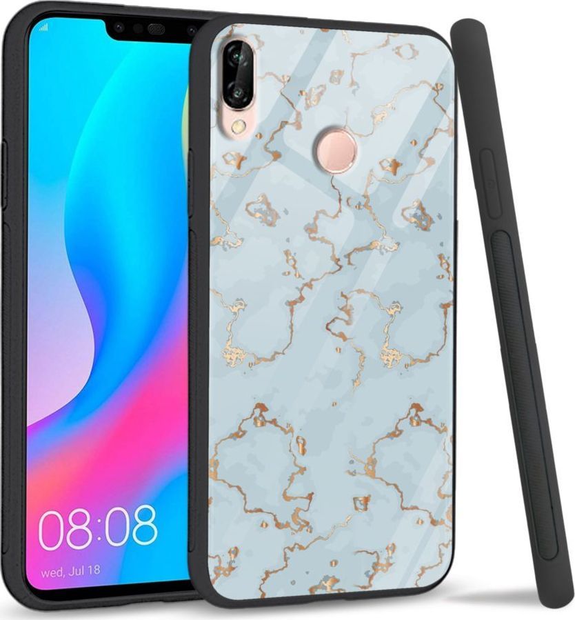 Super Fashion Etui na telefon Huawei P20 Lite 2019 Premium Case Golden blue granite 1