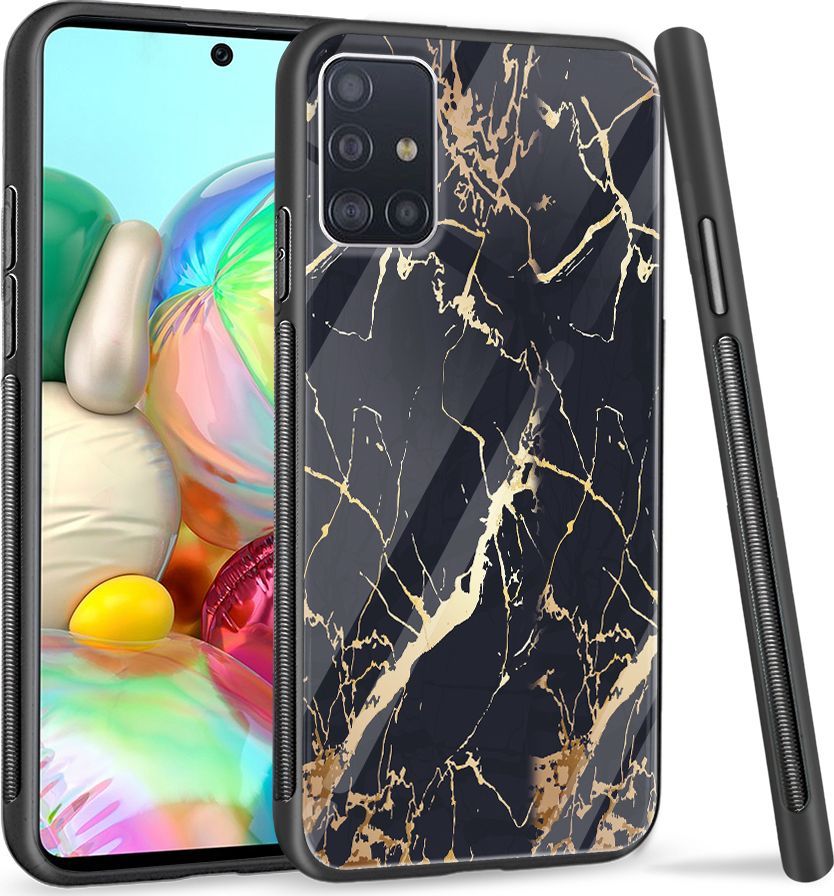 Super Fashion Etui na telefon Samsung Galaxy A71 Premium Case Black gold granite 1