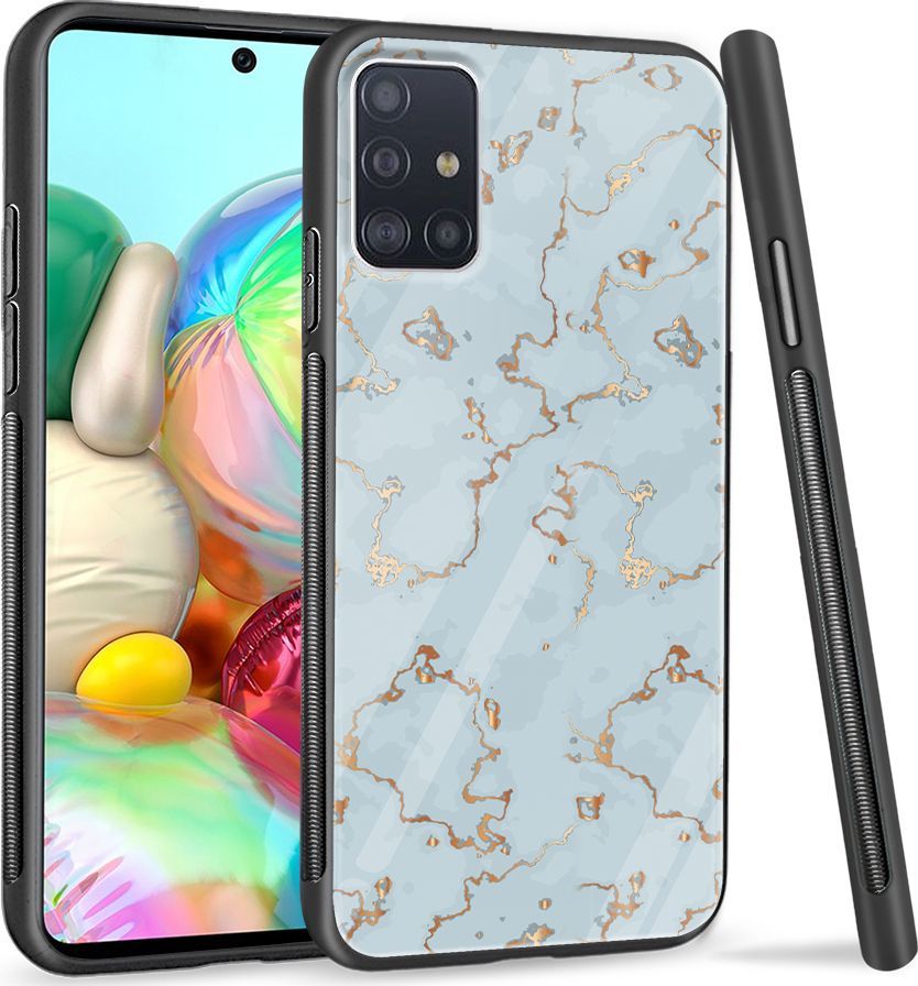 Super Fashion Etui na telefon Samsung Galaxy A71 Premium Case Golden blue granite 1