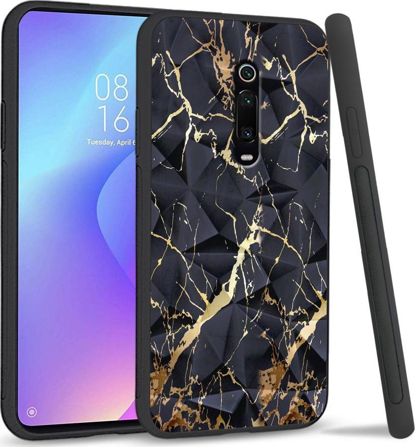 Super Fashion Etui na telefon Xiaomi MI9T Crystal Case Black gold granite 1