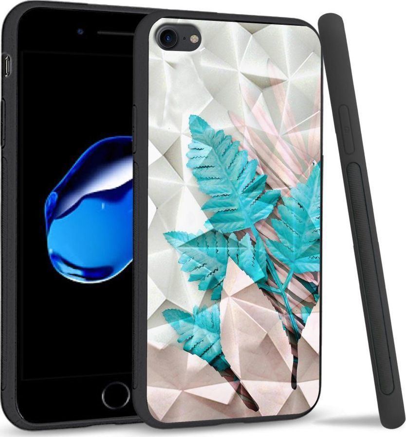 Super Fashion Etui na telefon Apple Iphone 7 / 8 Crystal Case Blue white leaf 1
