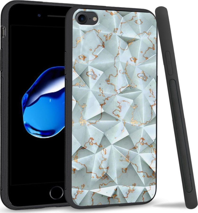 Super Fashion Etui na telefon Apple Iphone 7 / 8 Crystal Case Golden blue granite 1