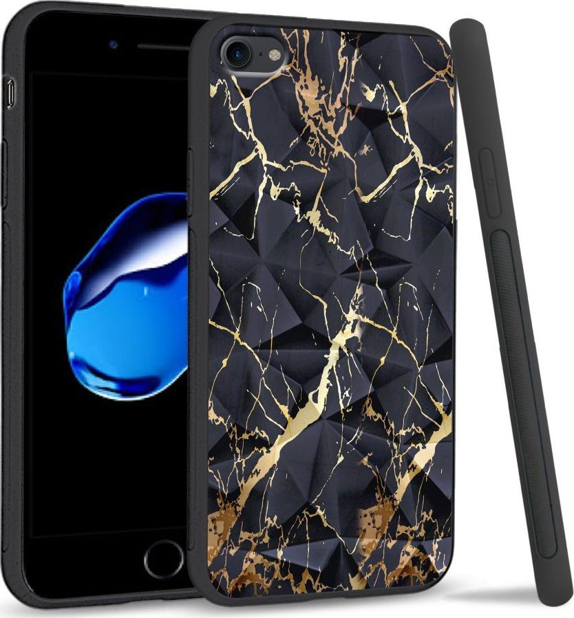 Super Fashion Etui na telefon Apple Iphone 7 / 8 Crystal Case Black gold granite 1