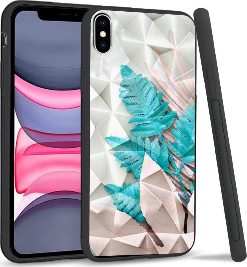 Super Fashion Etui na telefon Apple Iphone X/XS Crystal Case Blue white leaf 1
