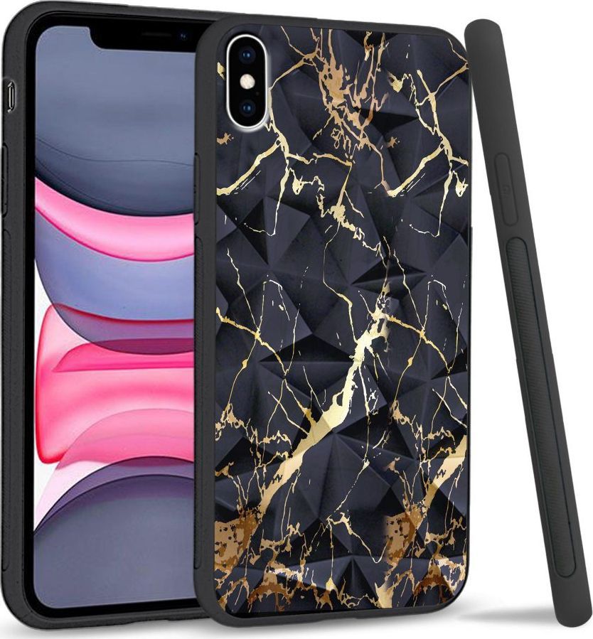 Super Fashion Etui na telefon Apple Iphone X/XS Crystal Case Black gold granite 1