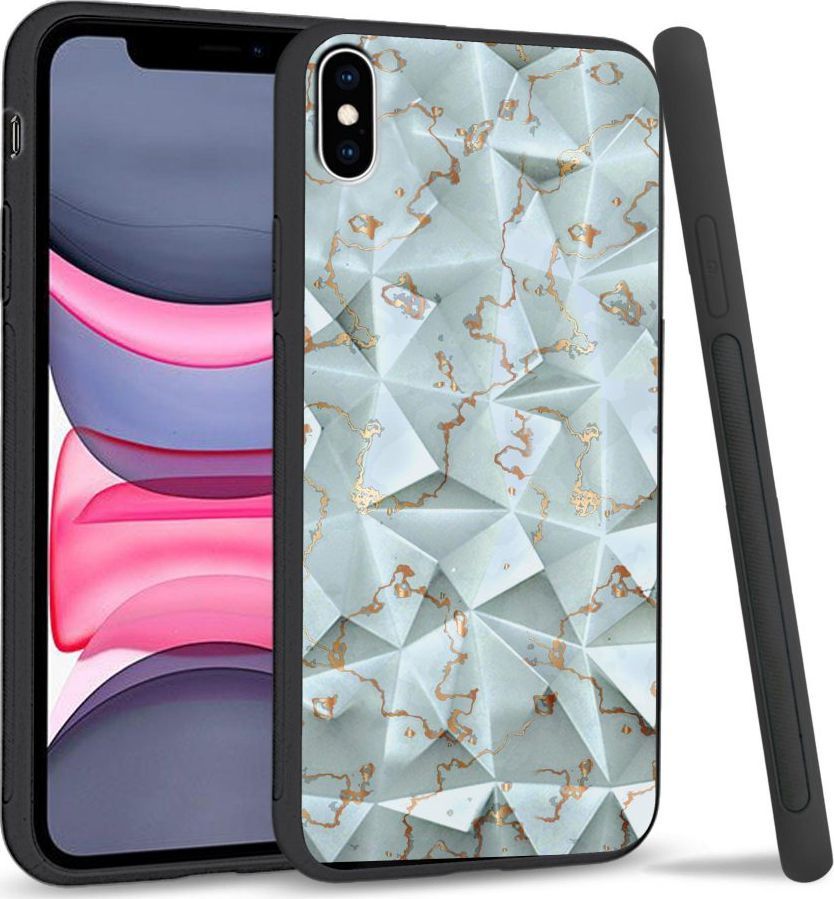 Super Fashion Etui na telefon Apple Iphone X/XS Crystal Case Golden blue granite 1