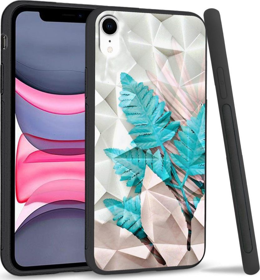 Super Fashion Etui na telefon Apple Iphone XR Crystal Case Blue white leaf 1