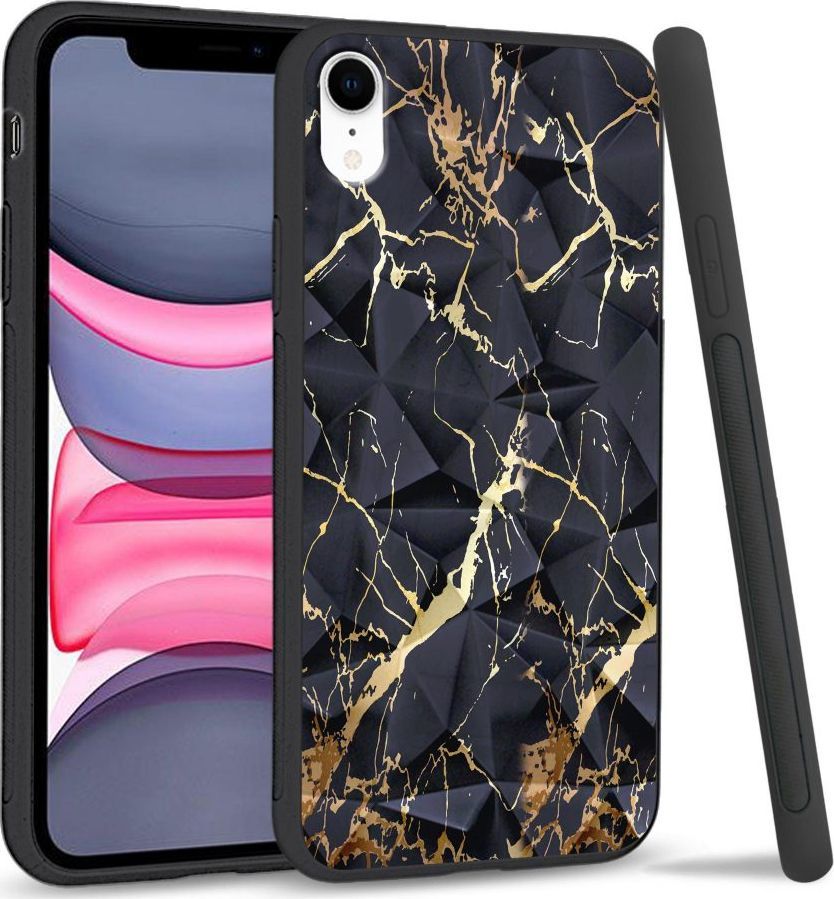 Super Fashion Etui na telefon Apple Iphone XR Crystal Case Black gold granite 1