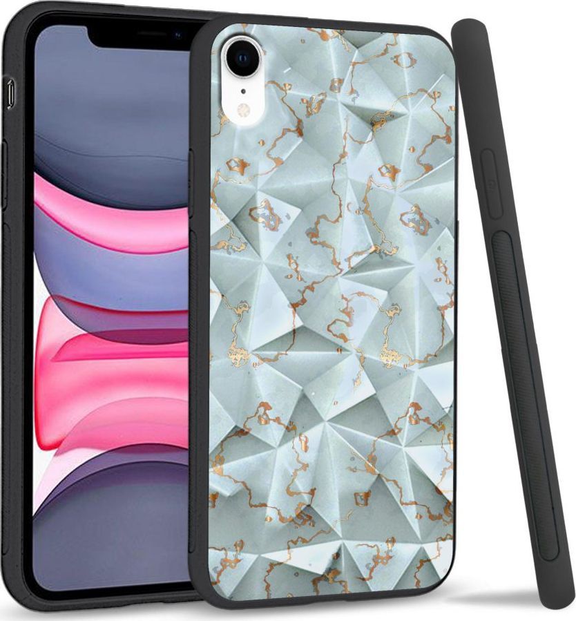 Super Fashion Etui na telefon Apple Iphone XR Crystal Case Golden blue granite 1