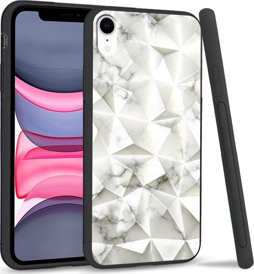 Super Fashion Etui na telefon Apple Iphone XR Crystal Case White granite 1