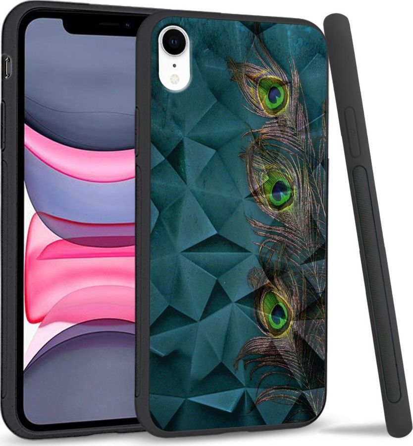Super Fashion Etui na telefon Apple Iphone XR Crystal Case Three Peacock Feathers 1