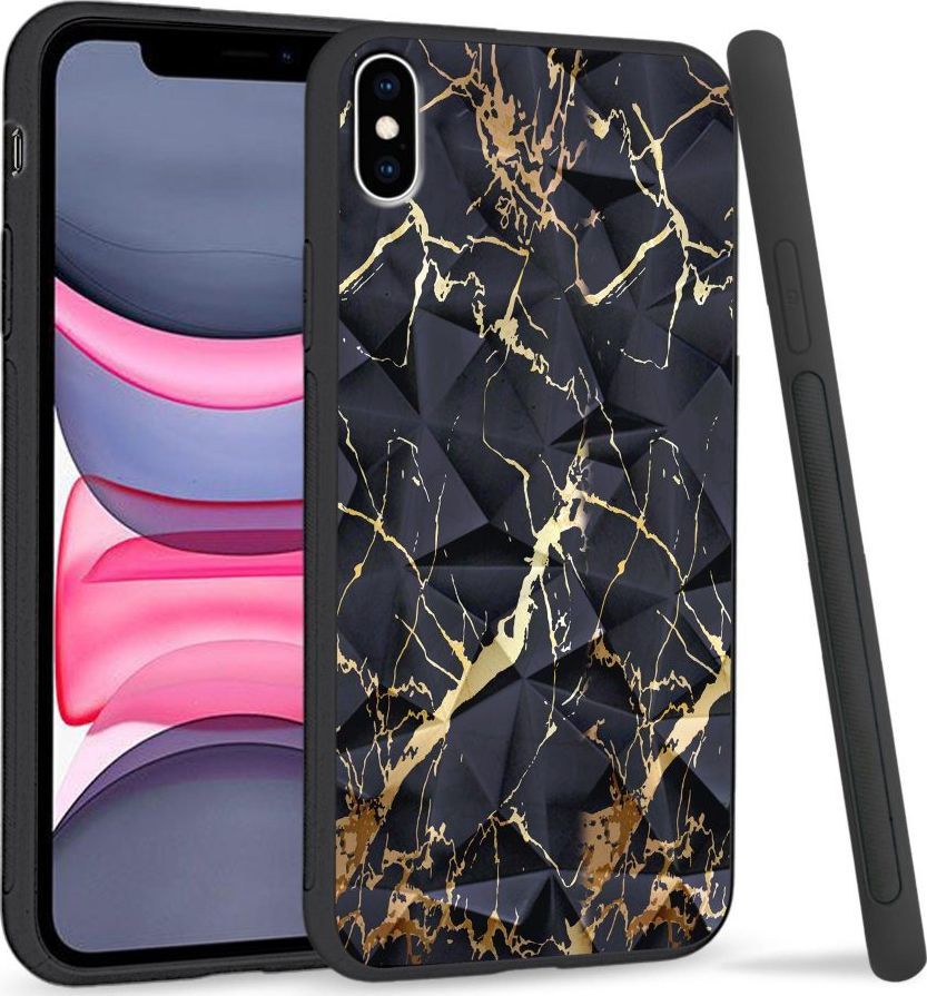 Super Fashion Etui na telefon Apple Iphone XS Max Crystal Case Black gold granite 1