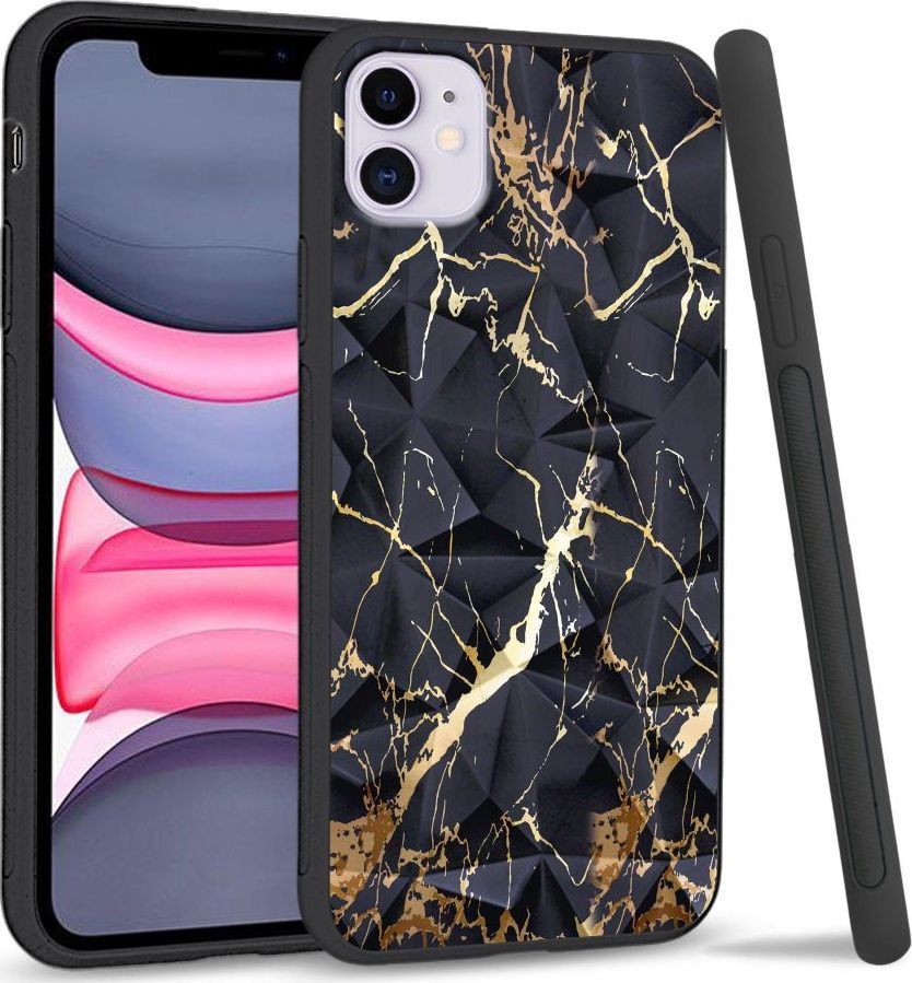Super Fashion Etui na telefon Apple Iphone 11 Crystal Case Black gold granite 1