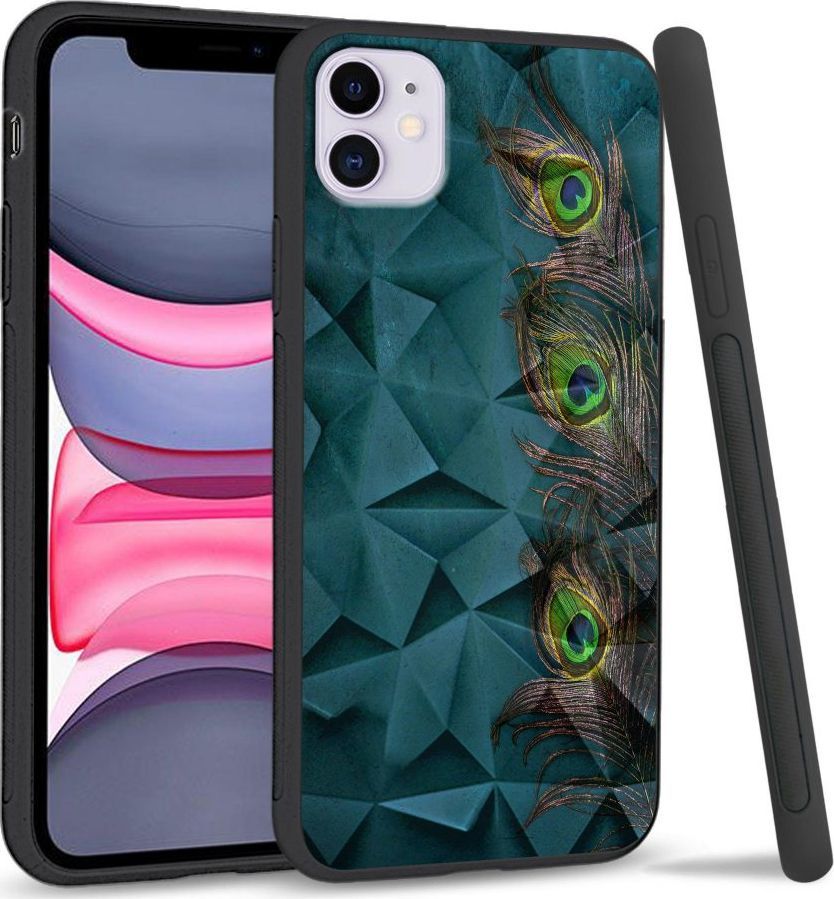 Super Fashion Etui na telefon Apple Iphone 11 Crystal Case Three Peacock Feathers 1