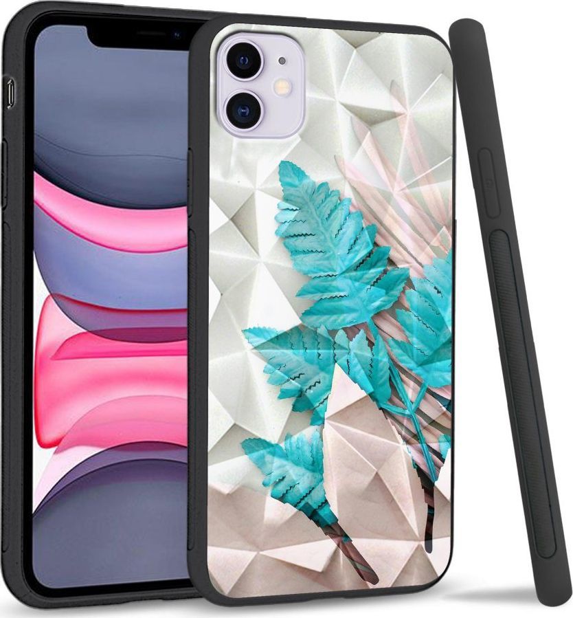 Super Fashion Etui na telefon Apple Iphone 11 Crystal Case Blue white leaf 1