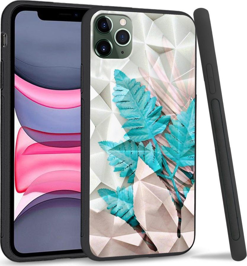 Super Fashion Etui na telefon Apple Iphone 11 Pro Max Crystal Pokrowiec Blue white leaf 1