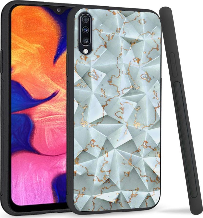Super Fashion Etui na telefon Samsung Galaxy A70 Crystal Case Golden blue granite 1
