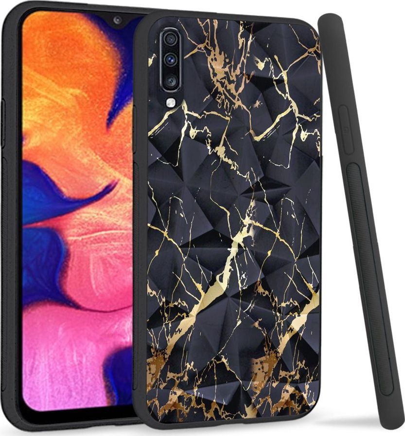 Super Fashion Etui na telefon Samsung Galaxy A70 Crystal Case Black gold granite 1