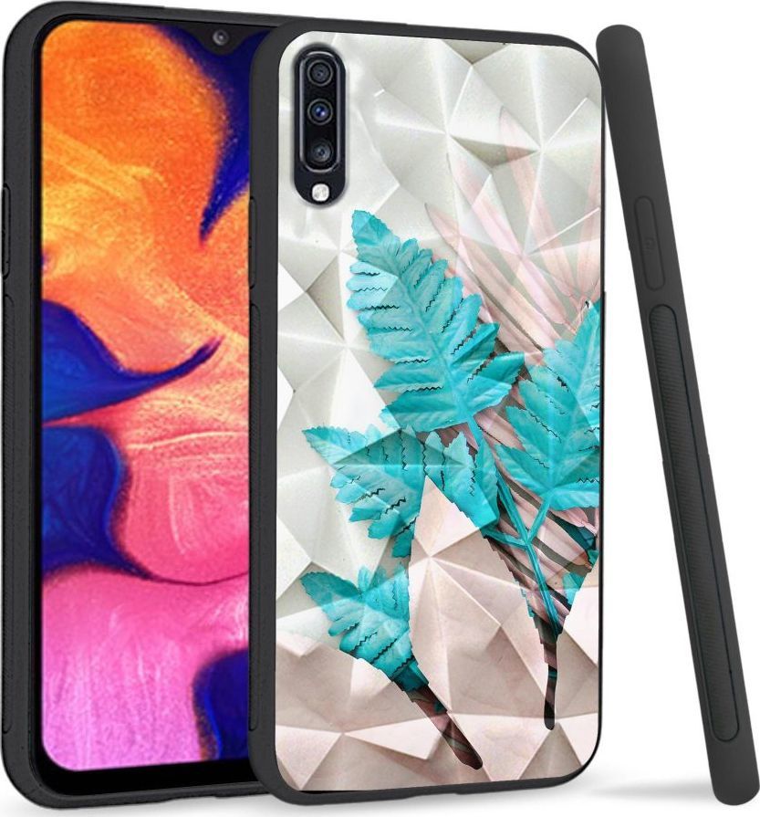 Super Fashion Etui na telefon Samsung Galaxy A70 Crystal Case Blue white leaf 1