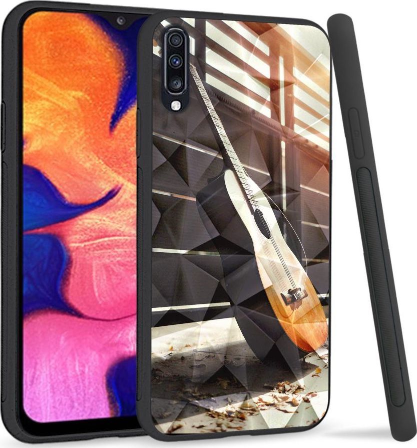 Super Fashion Etui na telefon Samsung Galaxy A70 Crystal Case Wooden Guitar 1