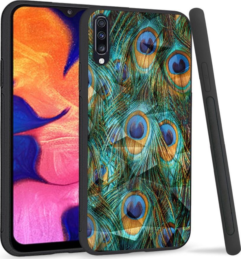 Super Fashion Etui na telefon Samsung Galaxy A70 Crystal Case Peacock Feather Bunch 1