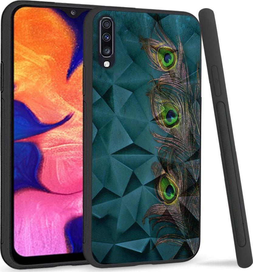 Super Fashion Etui na telefon Samsung Galaxy A70 Crystal Case Three Peacock Feathers 1
