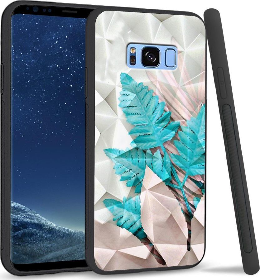 Super Fashion Etui na telefon Samsung Galaxy S8 Plus Crystal Case Blue white leaf 1