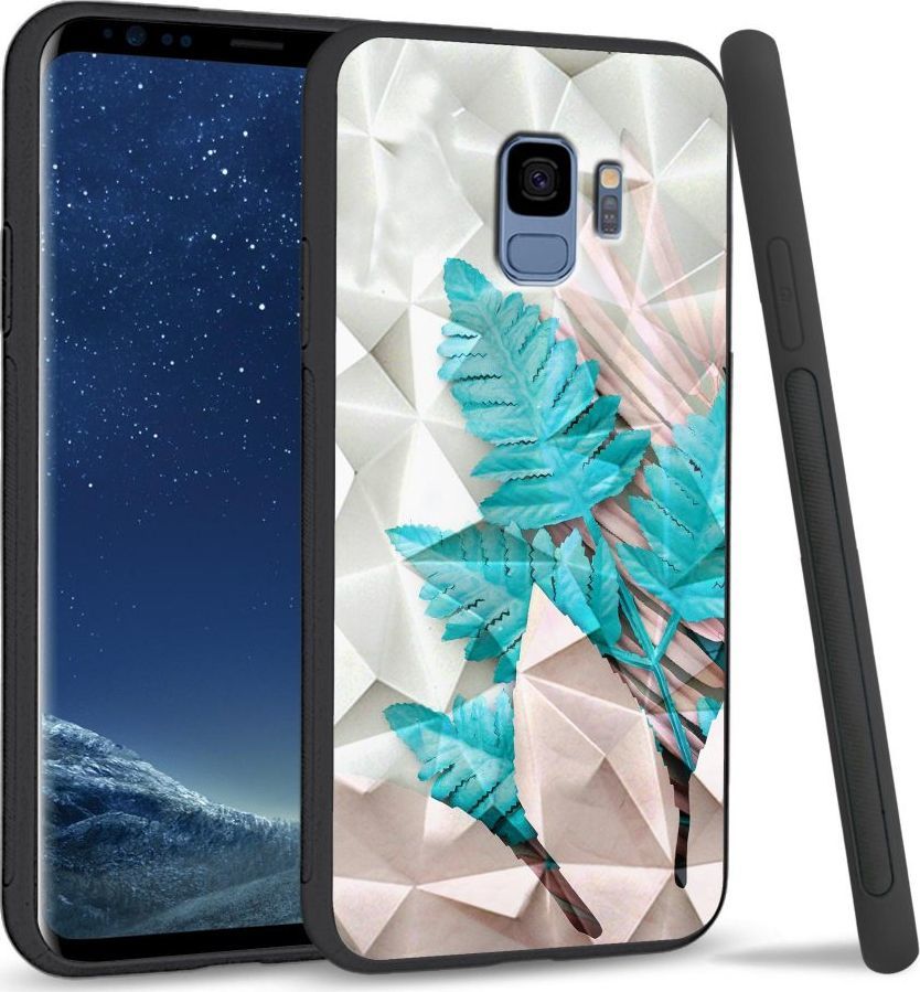 Super Fashion Etui na telefon Samsung Galaxy S9 Crystal Case Blue white leaf 1