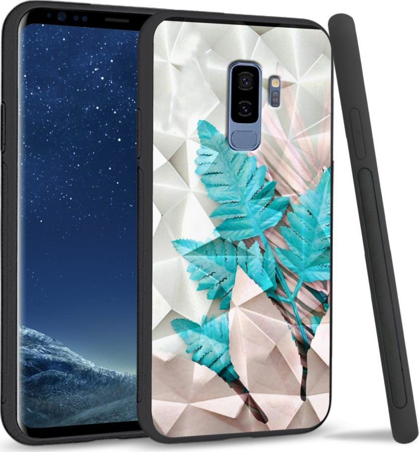 Super Fashion Etui na telefon Samsung Galaxy S9 Plus Crystal Case Blue white leaf 1