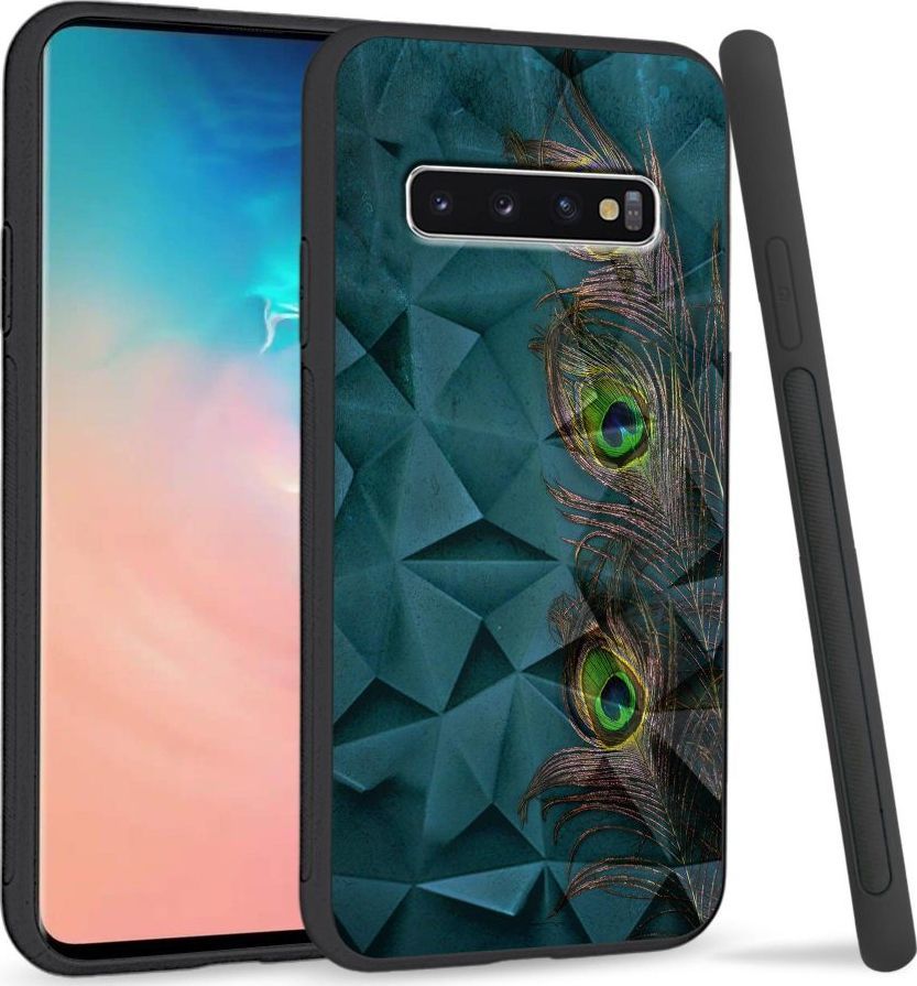 Super Fashion Etui na telefon Samsung Galaxy S10 Crystal Case Three Peacock Feathers 1