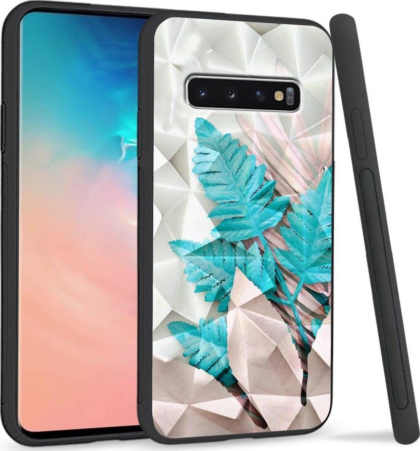 Super Fashion Etui na telefon Samsung Galaxy S10 Crystal Case Blue white leaf 1