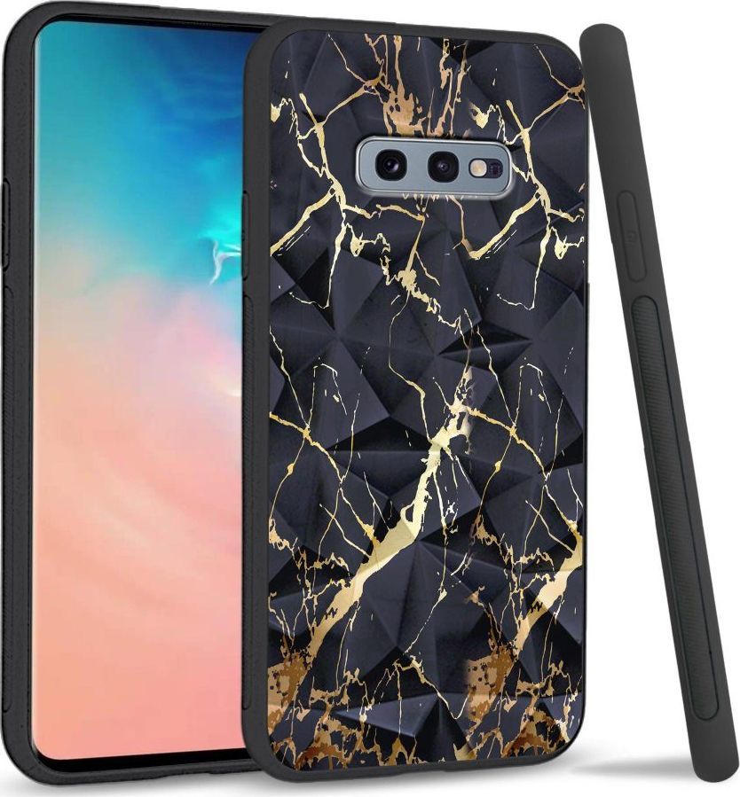 Super Fashion Etui na telefon Samsung Galaxy S10E Crystal Case Black gold granite 1