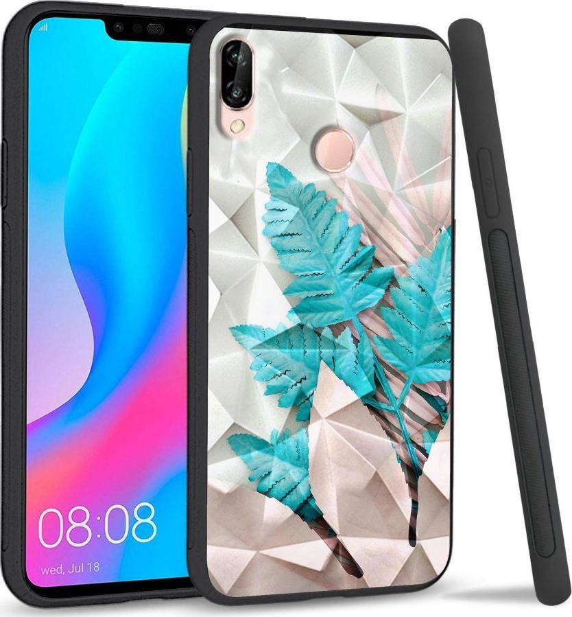 Super Fashion Etui na telefon Huawei P20 Lite 2019 Crysta Pokrowiec Blue white leaf 1
