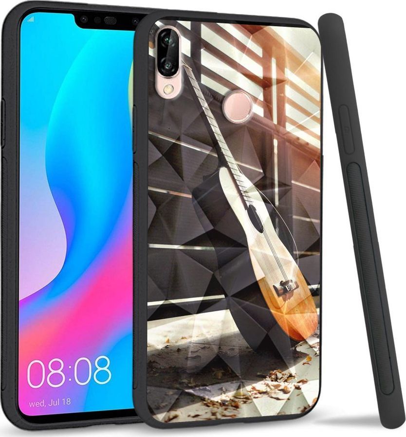 Super Fashion Etui na telefon Huawei P20 Lite 2019 Crysta Pokrowiec Wooden Guitar 1