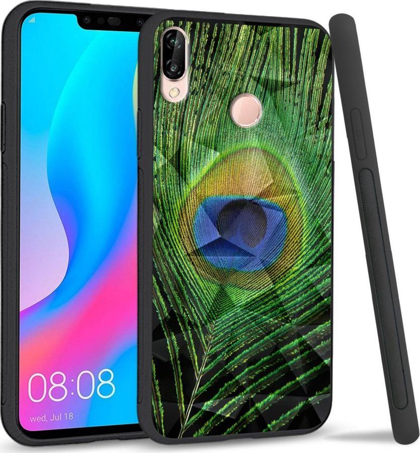 Super Fashion Etui na telefon Huawei P20 Lite 2019 Crysta Pokrowiec Peacock Feather 1