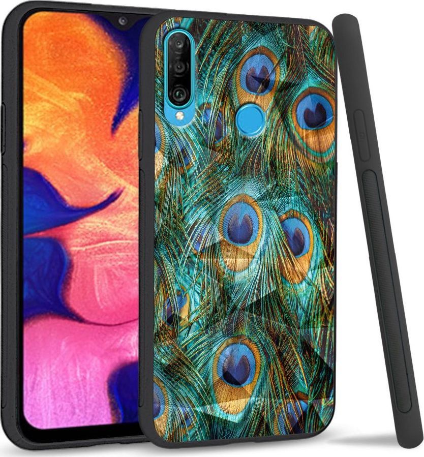 Super Fashion Etui na telefon Huawei P30 Lite Crysta Pokrowiec Peacock Feather Bunch 1